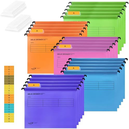 XHDA Hängemappen A4, 25 Stück Polypropylen, Hängemappen mit Reitern und Karteneinsätzen, für Schule, Zuhause, Arbeit, Büro, Organisation (5 Farben)