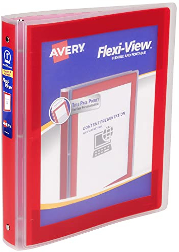 Avery Flexi-View 3 Ring Binder, 1 Inch Round Rings, 1 Red Binder (17606)