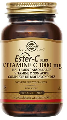 Solgar Ester-C® Plus 1000 mg - Défenses Immunitaires - Vitamine C - Antioxydants - Réduction de la fatigue - Immunité - Vitalité et énergie - Complément Alimentaire - Flacon de 90 comprimés