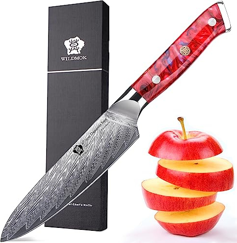 WILDMOK Couteau Couteau utilitaire 13 cm Couteau Couteau utilitaire Acier Damas Super Sharp Couteau ultime Couteau de coupe utilitaire Couteau utilitaire de coup