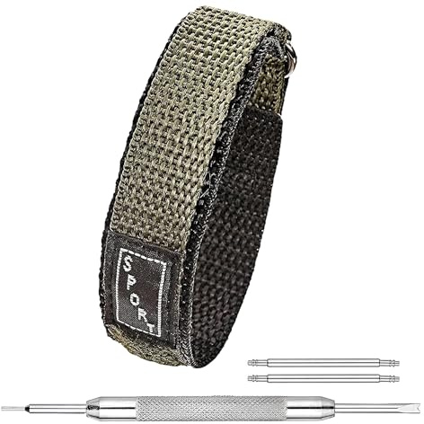 ALPINE Sporty Padded Nylon Fabric Adjustable Strap for 20mm Watch Band - Waterproof & Quick Dry Nylon Replacement Watch Bands for Women & Men - Compatible with Regular and Smart Watch bands(Green)