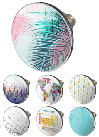 arteneur® - Pop Up Waschbeckenstöpsel mit Motiv Palmenblätter | Abflusssieb | Doppel Dichtung | Universal Abflussstöpsel 34mm – 41mm | Pop Up Ventil Waschbecken Stöpsel