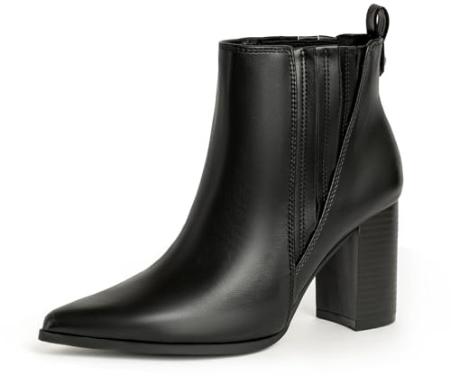 SICARE Chelsea Ankle Boots for Women Chunky Block Heel Booties Pointed Toe Stack Heel Brown Black Boots Dress Shoes Elastic Gore Slip On Comfortable Chelsea Boots,Black,Size 8.5