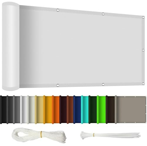 Pantalla para Balcón Impermeable 120 x 700 cm Protección de Privacidad Opaca Revestimiento para Balcón con Cuerda Libre para Balcón Jardín Terraza Patio Porche, Blanco