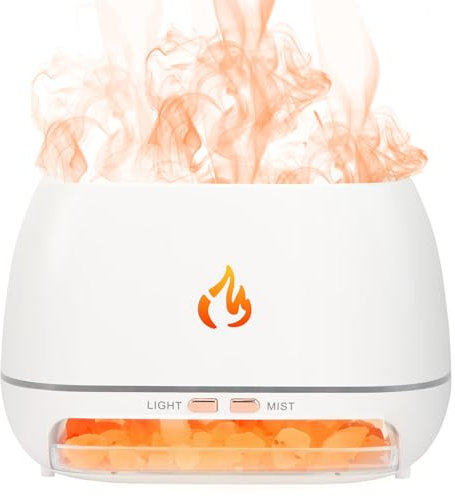 2-in-1 Aroma Diffuser, Diffuser Ätherische Öle Flamme, 200ML Luftbefeuchter Duftlampe Elektrisch, Duftöl Diffuser Automatische Abschaltung, Defuser Luft Aroma Öle mit Himalaya Salt, 7 Farben LED