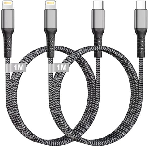 Cable iPhone USB C 1M 2Pack [Certificado MFi], Cable USB C a Lighting Nylon Cable Cargador iPhone Carga Rapida Phone Charger Cable Tipo C a Lighting para iPhone 14/13/12/11/X/XS/XR/8, iPad, AirPods