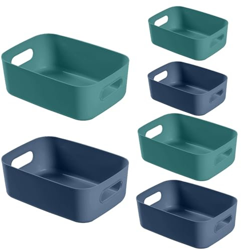Vivikivi 6 Stück Aufbewahrungsbox Kunststoff, Aufbewahrungsboxen mit Griffen, 6 Farben 3 Größen Aufbewahrungskorb Ordnungsbox für Regale,Schubladen,Büro,Bad,Spielzeug,Küche