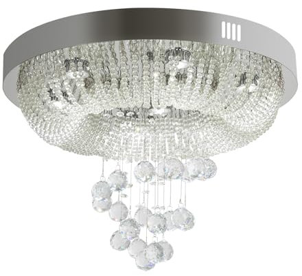 SAUADY Kristall Deckenlampe Deckenleuchte Schlafzimmer Lampe Kronleuchter Lüster Kristall-Kronleuchter Decke LED Weiß 60 * 40CM