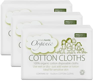 Simply Gentle Organic Dry Wipes, Face Towels, 100% Cotton Pads, for Baby, Newborn Essentials, Plastic Free, Disposable, Sensitive Skin Cleansing Pads, Alternative to Wet Wipes, 150 count (Pack of 3)
