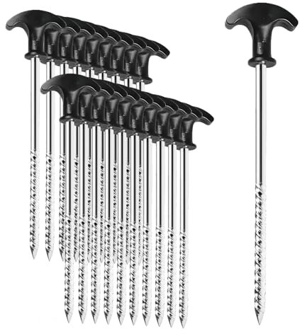 KEELYY 20x Zeltheringe, Robuste Heringe Camping mit T-Griff, Heringe Erdnägel Stabil für Camping und Outdoor, Schraubheringe Sturmsicher für Wald, Wiesen, Gras, Sandboden