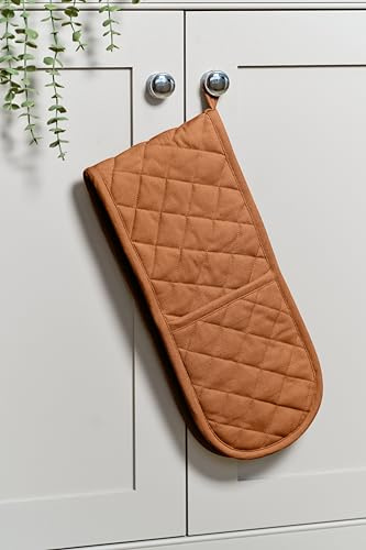 Dexam Love Colour Double Oven Gauntlet, Terracotta, 100% Cotton, Quilted Diamond Pattern, Heat Resistant Kitchen Glove with Hanging Loop