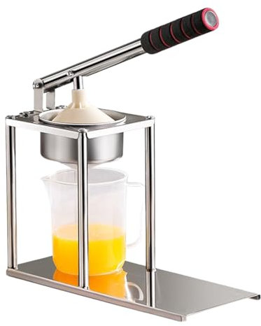 Manuell juicepress, apelsinpress, professionell fruktpress, premium citruspress, gastronomikvalitet, ergonomiskt EVA-handtag, 304 rostfritt stål livsmedelskvalitet, silver