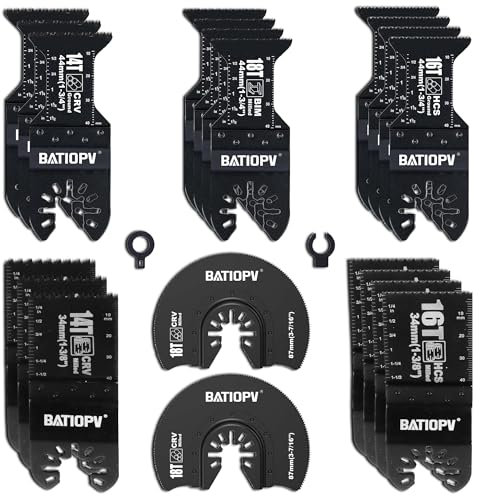 BATIOPV 22Pcs Cuchillas Multiherramienta de Titanio – Hojas de Sierra Oscilantes para Madera, Metal, Clavos – Accesorios Universales con Bolsa Compatible con Dewalt, Makita, Bosch