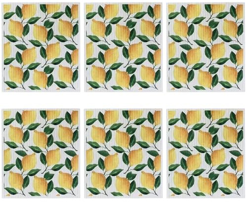 6 pezzi di asciugamani di carta riutilizzabili per piatti con stampa a limone per cucina morbide e assorbenti tessuti di asciugatura rapida per lavare gli stracci dei piatti per lavare i