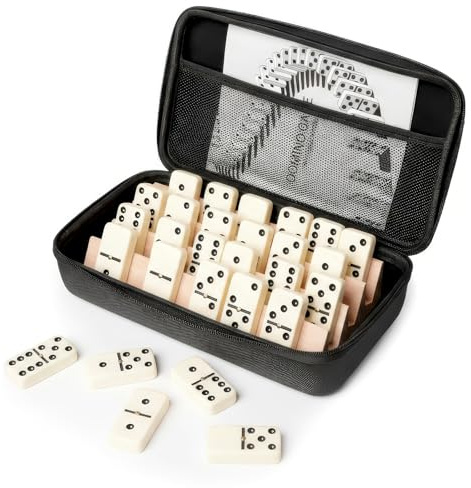 KIPPERYAN Jumbo Dominos Set with 4 Wooden Racks, Double 6 Dominoes Set with Portable Case 28 Domino Tiles with 4 Tile Holders in Travel Case for Classic Family Board Game
