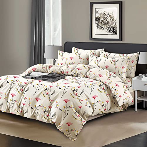 EverSoft Bedding 4-Piece Super King Duvet Cover Set | 100% Egyptian Cotton, 400TC | Printed Reversible Floral Quilt Cover with Fitted Sheet & 2 Pillowcases