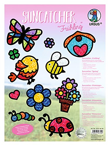 Ursus 21210099 - Suncatcher, Frühling, 300 g/qm, 12 Suncatcher, in verschiedenen Größen und Motiven, inklusive Bastelanleitung, ideal als farbenfrohe Fensterdekoration, Schwarz, Mittel