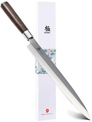 KYOKU Samurai Series - Coltello Yanagiba da 26,7 cm Giapponese Sushi Sashimi Coltelli - Acciaio Giapponese Superiore - Manico in Legno Wengé - con Custodia