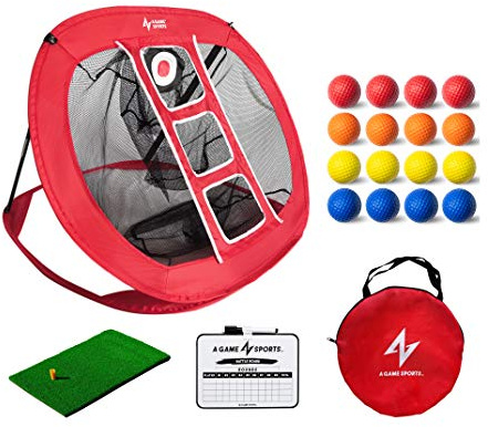 A GAME SPORTS Golf Chipping Net with Mat - Pop Up Golf Practice Nets for Backyard & Indoor/Outdoor Swing Practice
