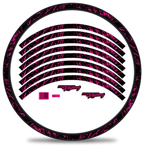 Finest Folia Set of 16 Wheel Rim Stickers for Bicycle Rims in Racing Design Complete Set for 27 Inches 29 Inches for Road Bike Mountain Bike MTB Balance Bike RX025 (Neon Pink, Matte)