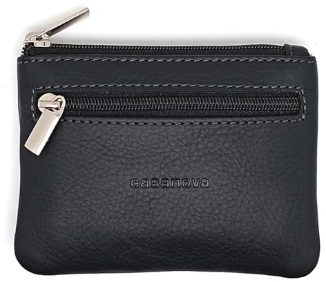Monedero de Piel con 2 Cremalleras - Unisex - Hecho a Mano - 10012 Negro