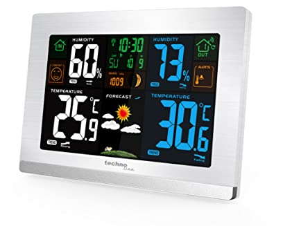 Technoline WS6462 - Estación meteorológica inalámbrica (temperatura interior, temperatura exterior, humedad, presión atmosférica, indicador de tendencia, pantalla a color, radio, fases de luna)