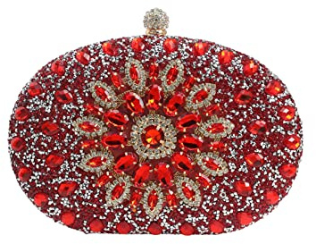 CORIOS Sac de Soirée Femme Sac en Strass à la Main Diamond Embrayage Sacs à Main D'épaule de Mariée Sacs Fourre-Tout Pochette Portefeuille pour Ceremonie Mariage Fête Cocktail Rouge