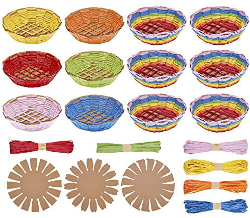 FREEBLOSS 12 Set Basket Weaving Kit with Video Tutorial Easter Basket for Beginners Creative Woven Bowl Suitable for Students Arts and Crafts Projects and Advanced Version Basket Activities