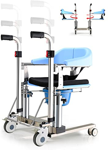 BOTOWI Elevador Hidráulico Doble para Pacientes, Silla de Transferencia Corporal, Silla de Ducha de Altura Ajustable con Cómoda, Silla de Ruedas de Transferencia para Personas Mayores