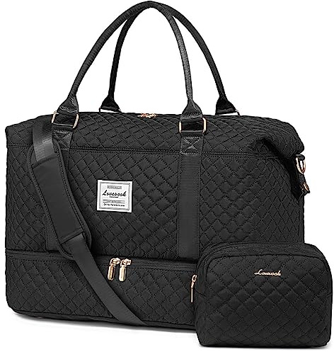 LOVEVOOK Travel Duffle Bag, Weekender Bags for Women with Shoe Compartment, Carry on Overnight Bag with Toiletry Bag, Gym Duffel Bag with Wet Pocket, Hospital Bags for Labor and Delivery, Black