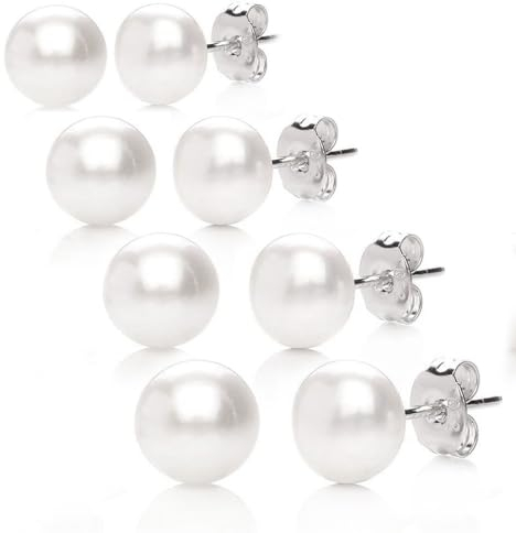 EODKSE 4 Paar Perlenohrringe,Perlenohrringe,Silber 925 Weiße Perlenohrstecker,Damen Ohrstecker,Perlen Ohrringe Damen,Perlenohrstecker, Ohrringe Set für Damen Mädchen