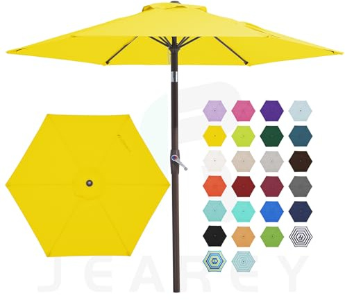 JEAREY 7.5FT Patio Umbrella Market Table Umbrella with 6 Sturdy Ribs, Push Button Tilt/Crank Outdoor Umbrella for Garden, Deck, Backyard, Pool and Beach,Yellow