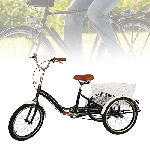 20 3 Räder Dreirad Fahrrad Erwachsenen HöHenverstellbar Kreuzer Trike Einkaufswagen Einkaufen RüCkenlehne Shopping Bike Mit Einkaufskorb Klingel FüR Frauen MäNner Senioren Schwarz Bis 100Kg