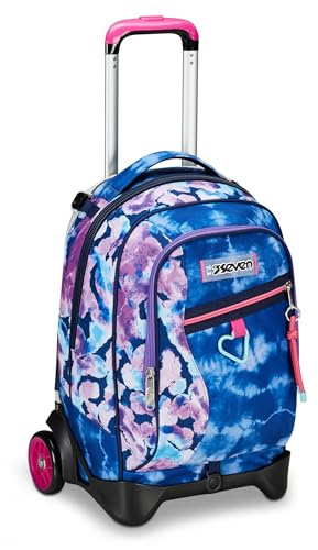 Seven Trolley école Jack 2 Roues, Violet Fuchsia, Custom Cloud, 3 en 1, Triple Usage, Sac à Dos avec Chariot détachable, Poche Porte-Bouteille et système croisé, Sac à Dos d'école Voyage, Fille,
