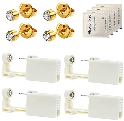 Dzxin Kit de perforación, 4 piezas de pistola con aretes de tuerca, kit seguro para orejas y nariz