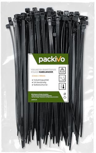 Bridas profesionales de 2,5 x 100 mm, color negro, resistentes, resistentes a los rayos UV, resistencia a la tracción de 8 kg, para gestión de cables, bricolaje, hogar, hogar, jardín, PC y taller