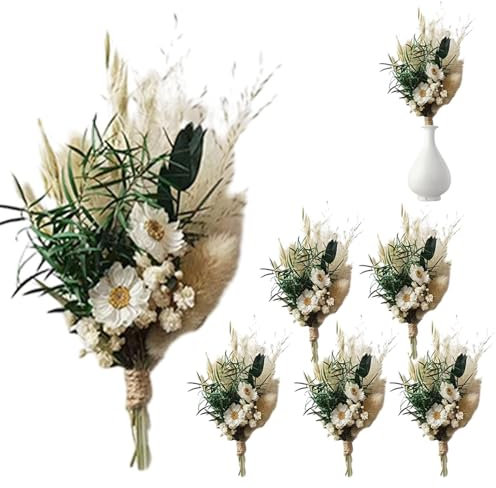 6 Pièces Décor De Fleurs Sèches, Fleurs Séchées,Fleurs Pressées Séchées,Bouquet De Décoration De Fleurs Séchées,Bouquet Décoratif Réutilisable en Roseau Naturel,décorations De Mariage Boho