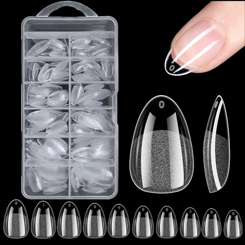 Faux Ongles,240 Pièces Capsule Americaine Ongle Amande,10 Tailles Transparent Soft Gel Tips Kit Capsules Ongles,Avec Valise De Rangement,Acrylique Pose Americaine Capsule (1. amandes courtes 240pc)
