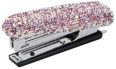 SHIDOW Grapadora de cristal brillante, engrapadora de diamantes de imitación, engrapadora de diamantes de imitación, elegante accesorio de escritorio brillante (1 unidad, rosa)
