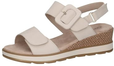 CAPRICE Damen Sandalen mit Absatz aus Leder mit Fußbett, Beige (Snow Nubuc), 39 EU