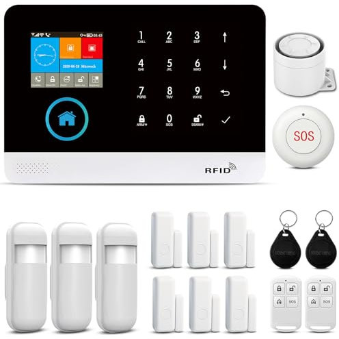 Sistema di allarme di sicurezza domestica LWOHSI, sistema di allarme antifurto WIFI+4G GSM da 15 pezzi con allarme tramite app per telefono, sirena di allarme da 120 bb, compatibile per casa e ufficio