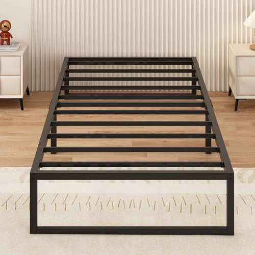 Yicensen Single Bed Frame 90x190 cm, Metal Bed Frame Single with Steel Slat Support, Easy Assembly, Noise Free, No Box Spring Needed, 30cm High, Black