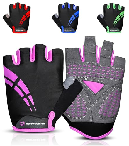 WESTWOOD FOX Guantes de ciclismo para hombre y mujer, de medio dedo, con almohadilla de gel antideslizante, guantes de bicicleta de montaña transpirables con amortiguación de impactos, palma con