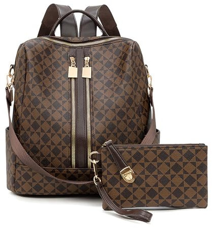 Mabecol Damen Rucksack PU Leder, große Kapazität Schultertasche, Leichter Freizeitrucksack, Modischer City Rucksack mit abnehmbaren Schulterriemen und Diebstahlschutz (Braun)