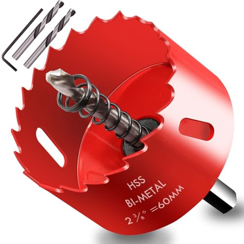 HOLMOL 60mm Hole Saw, Bi-Metal, Ideal for Wood, Metal, Plastic & PVC, Includes 3 Core Drill Bits & Allen Key