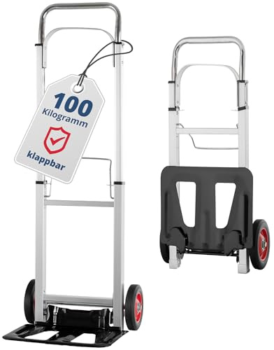 Stagecaptain CBF-100 hopfällbar aluminiumhandkärra – lätt, vikbar, 100 kg lastkapacitet, stålskovel, gummihjul – för flyttning, trädgård, lager, verkstad, scen, silver