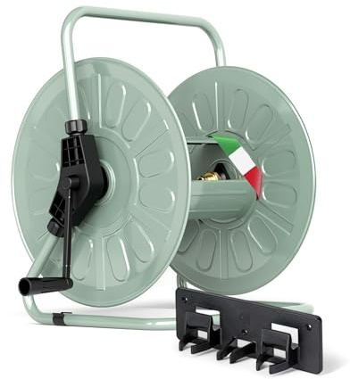 LIVLIG - Avvolgitubo in metallo, fino a 50 m, tubo da giardino, 1/2, supporto per tubo da giardino, colore: Verde