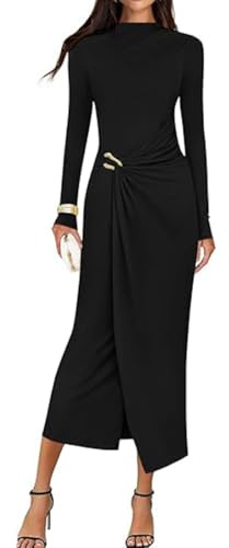 Gkaopi Robe de Soirée Femme Sexy Manches Longues Maxi Robe Chic et Elegant Longue Moulante Robes de Fête Bal Slim Bodycon Robes Crayon pour Cocktail Travail Automne