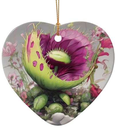 WZYCWB Neon Venus Flytrap patterned Heart Shape ceramic pendant, perfect for decorating your home Christmas tree for winter parties