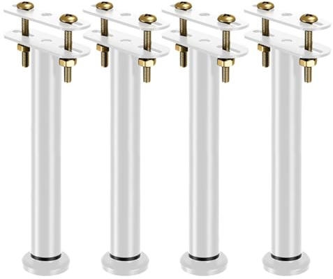 LUPATDY Gambe del Letto Regolabili in Altezza 25 -42 cm, 4 Pezzi, Set di Rinforzo per Travi Centrali e Rete a Doghe, Robusti Piedini di Supporto per Telaio del Letto (Bianco)